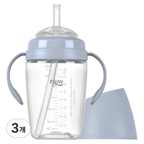 티지엠 쌀알 트라이탄 빨대컵 240ml, 3개, 코튼블루