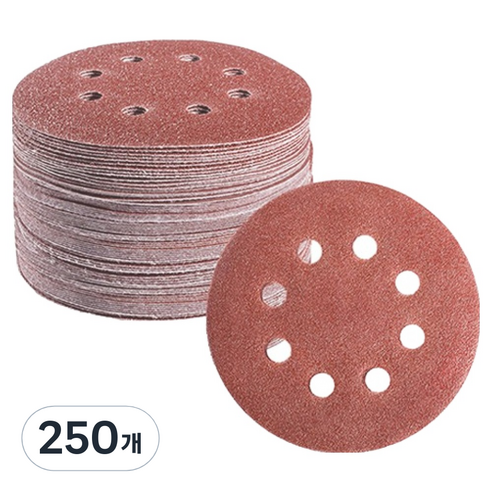 OON 원형 사포 샌딩 페이퍼 8홀 800방 125mm, 250개