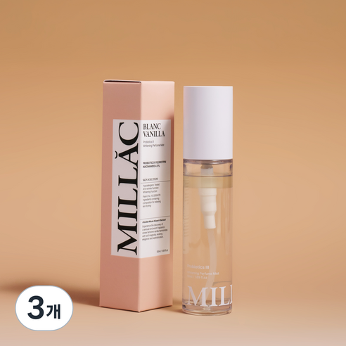 MILLAC 프로바이오틱스 3 화이트닝 퍼퓸 바디미스트 블랑바닐라, 50ml, 3개