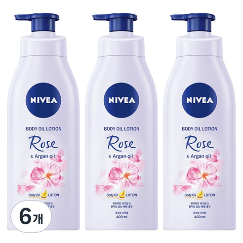니베아 로즈 앤 아르간 바디오일로션, 400ml, 6개