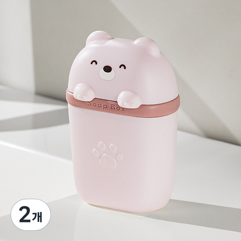 살림제작소 휴대용 곰돌이 비누케이스, 핑크, 2개