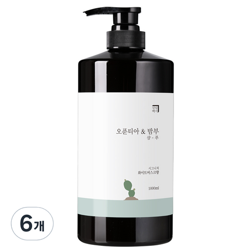 살림백서 오푼티아&밤부 샴푸 화이트머스크향, 1000ml, 6개
