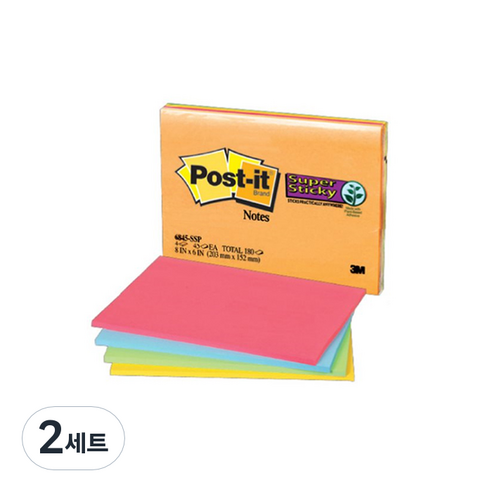 3M 포스트잇 슈퍼스티키노트 6845-SSP 미팅노트 4색무지, 혼합색상, 2세트