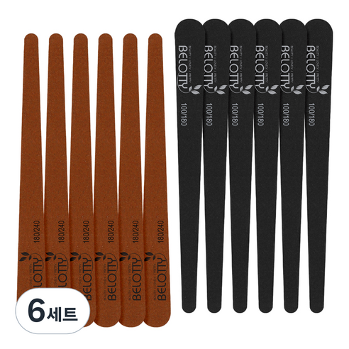벨로티 셀프 네일케어용 프로 우드파일 12개입, 브라운 + 블랙, 6세트