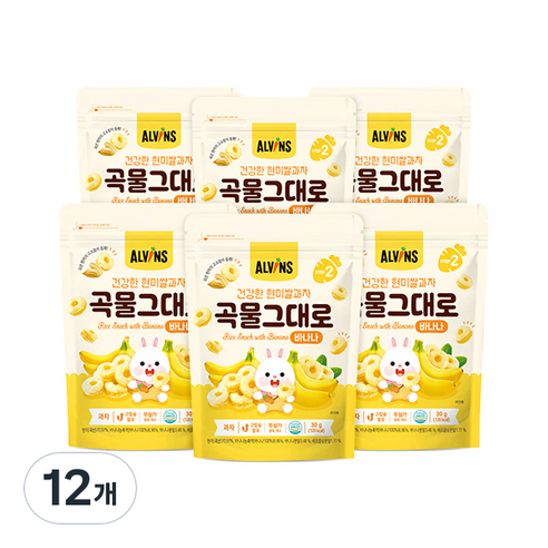 엘빈즈 건강한 현미쌀과자 곡물그대로, 바나나맛, 12개, 30g