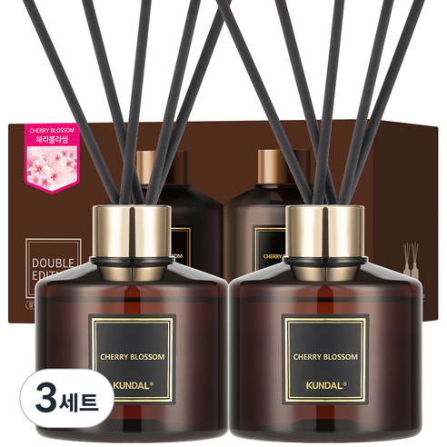 쿤달 퍼퓸 디퓨저 200ml 2개 + 섬유스틱 10개, 체리블라썸향, 3세트