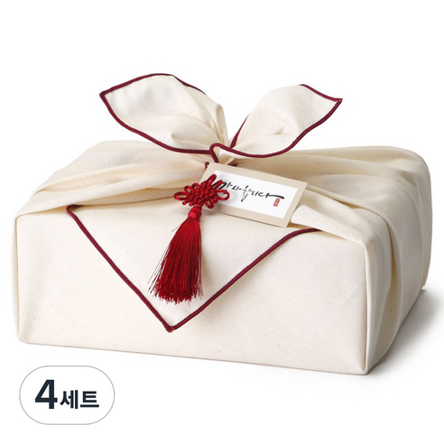 인디케이 광목 보자기 + 상자 + 태슬 + 스티커 텍 포장세트 4호, 아이보리, 4세트