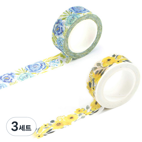 라이프포인트 내츄럴 일러스트 마스킹 테이프 01황매화 세트, 01황매화, 04블루장미, 3세트