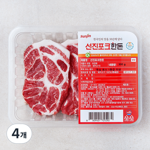 선진포크한돈 목심 로스 1등급이상 (냉장), 300g, 4개