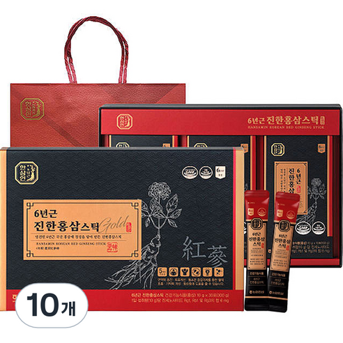 한삼인 6년근 진한 홍삼스틱 + 쇼핑백, 300g, 10개