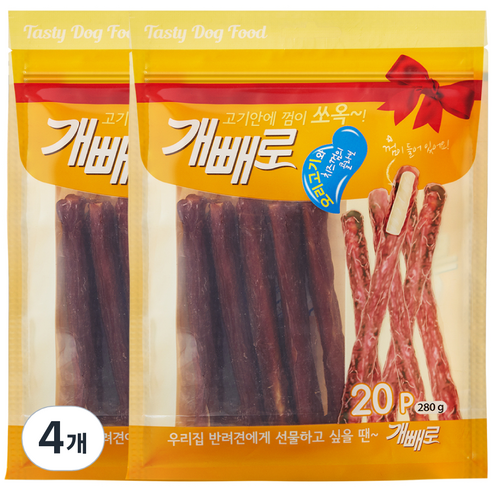 개빼로 강아지 껌 280g, 오리고기 + 치즈 혼합맛, 4개