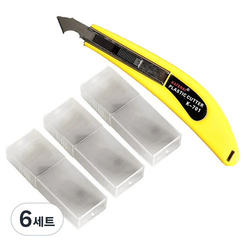 모나코올리브 아크릴 커터 컷팅 칼 + 기본칼날 3p + 추가칼날 30p 세트, 노랑(칼), 6세트
