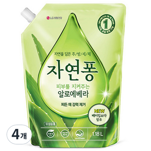 자연퐁 피부를 지켜주는 알로에베라 주방세제 리필, 4개, 1.18L