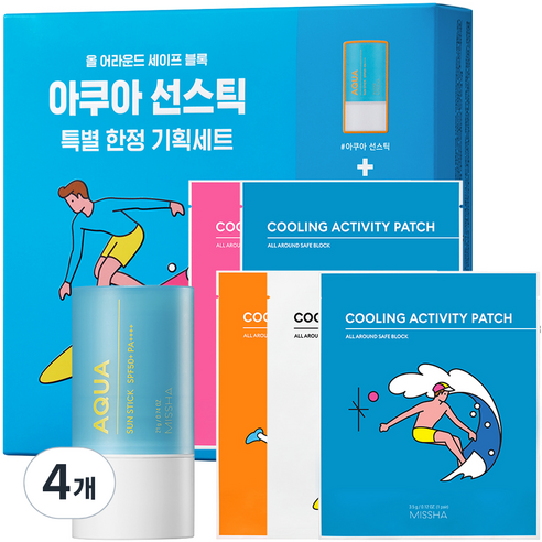 미샤 올 어라운드 세이프 블록 아쿠아 선스틱 세트 SPF50+ PA++++, 21g, 4개