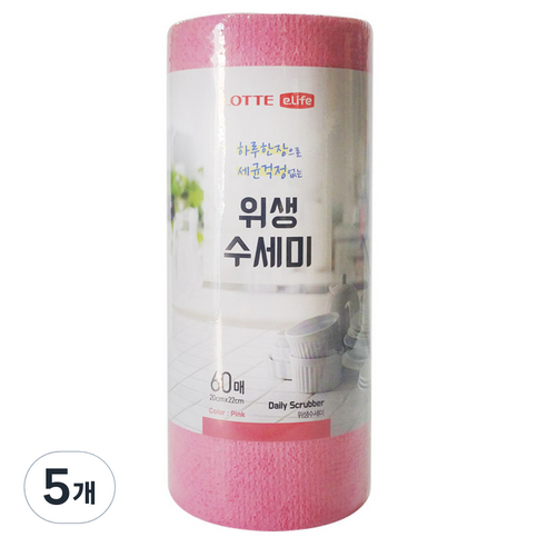 롯데이라이프 한장씩 뜯어쓰는 일회용 위생 수세미, 60개, 5개