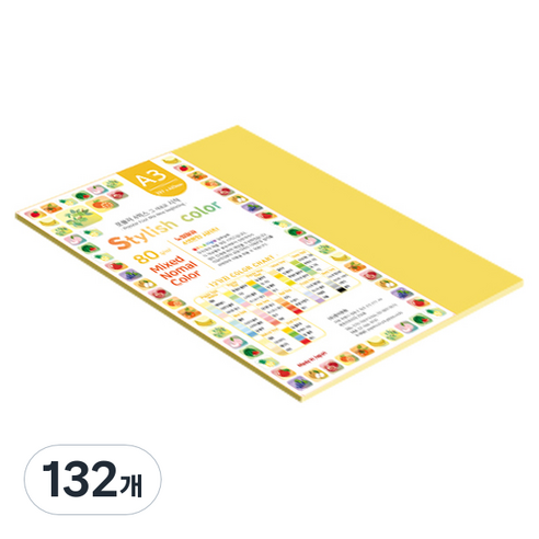 종이문화 스타일리쉬 얇은 혼합색지 80g No 12 SN Vivid Tone, A3, 132개