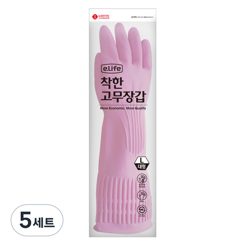 롯데이라이프 착한 고무장갑, 핑크, 대(L), 5세트