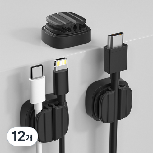 쥬롬 3in1 usb 충전 케이블 선 정리 홀더, 블랙, 12개