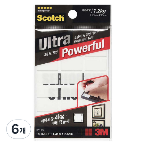 3M 스카치 초강력 다용도 폼 양면테이프 액자용 UPT1325, 6개