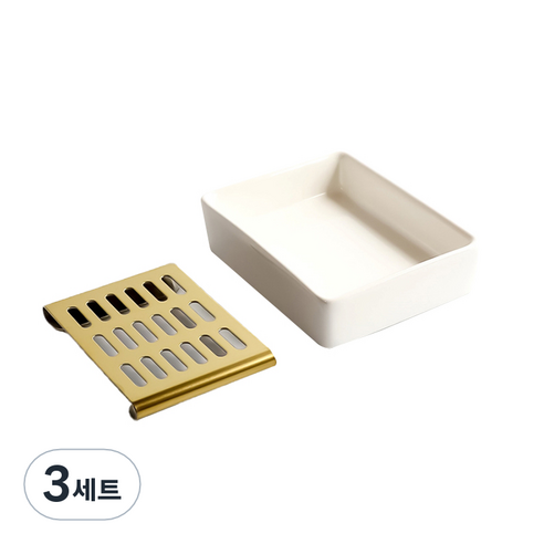 아토소 도자스텐 비누 받침대 디쉬 + 트레이 세트, 디쉬(백자), 트레이(골드), 3세트