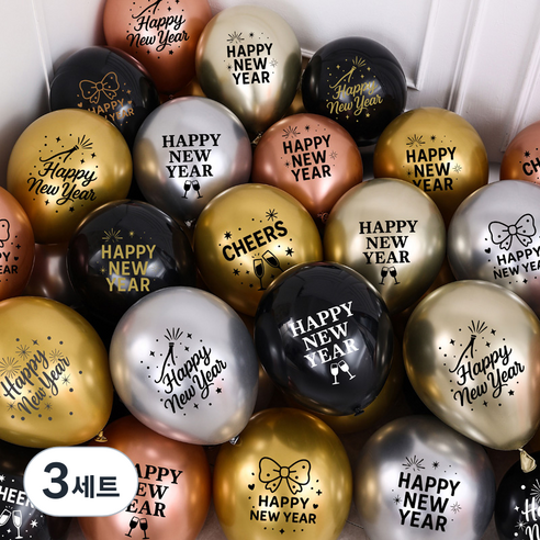 피앤비유니티 신년 레터링 인쇄풍선 30종 세트, 02 블랙 골드 실버 샴페인골드 로즈골드 믹스, 3세트