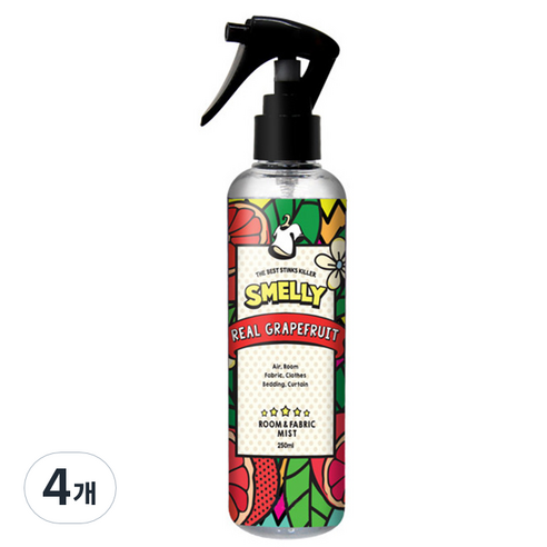 스멜리 섬유 탈취제 리얼 그레이프프룻, 250ml, 4개