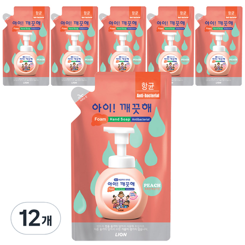 아이깨끗해 향균 거품 핸드 솝리필 모이스처라이징 복숭아향, 200ml, 12개