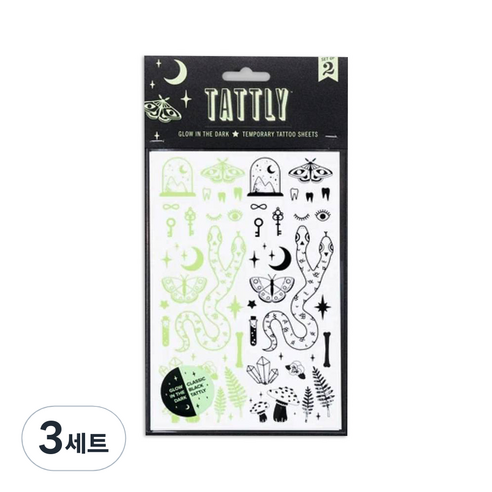 태틀리 타투 스티커 시트 2p, 큐리오시티즈 야광, 3세트