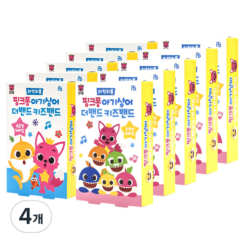 핑크퐁 아기상어 더밴드 키즈밴드 표준형 반창고 16p x 5개 + 혼합형 16p x 5개, 4개