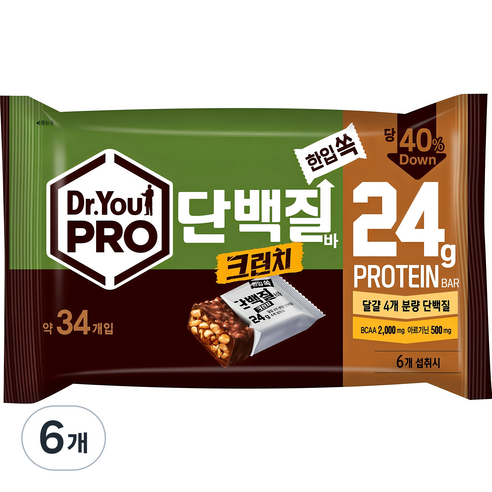 닥터유 프로단백질바 크런치 한입쏙 34p, 420g, 6개