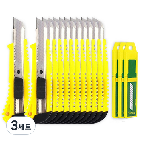 다다 보급형 223 대형 커터칼 12p + 칼날 30p, 혼합색상, 3세트