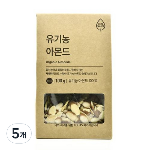ORGA ZERO 유기농 아몬드 슬라이스, 100g, 5개