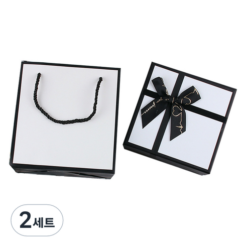올비에스 고급 선물 박스 리본 포장 기프트 상자 + 쇼핑백 세트 9호, 화이트, 2세트