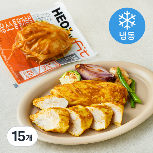 허닭 FIT 저당 소스 통 닭가슴살 매콤커리맛 (냉동), 100g, 15개