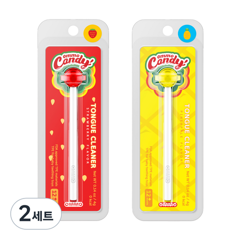 옴모 캔디 유아 혀클리너 2종 세트, 딸기, 파인애플, 2세트, 2개