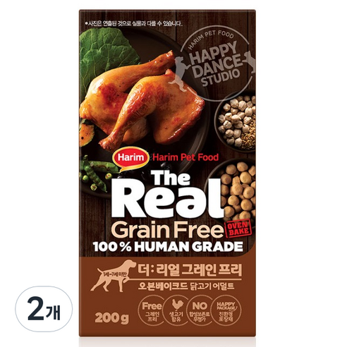 하림펫푸드 어덜트 강아지 더리얼 그레인프리 오븐베이크드 건식사료, 닭, 200g, 2개