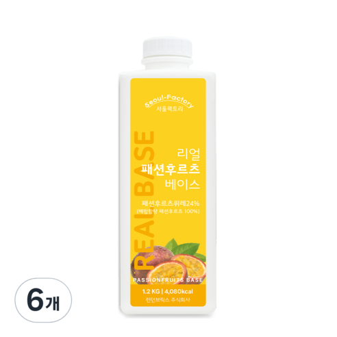 서울팩토리 리얼 패션후르츠 베이스 1.2kg, 6개