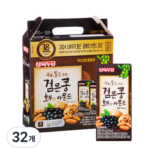 삼육두유 검은콩 호두와 아몬드, 190ml, 32개