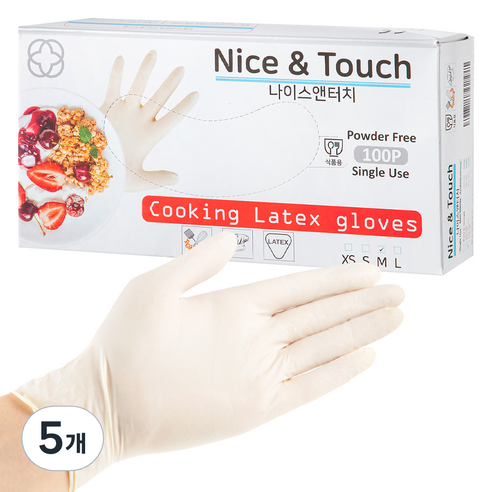 나이스앤터치 요리용 라텍스장갑 M, 중(M), 5개