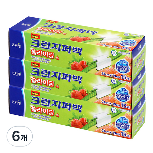크린랲 크린 슬라이딩 지퍼백 21 x 19 cm, 소(S), 15개입, 6개