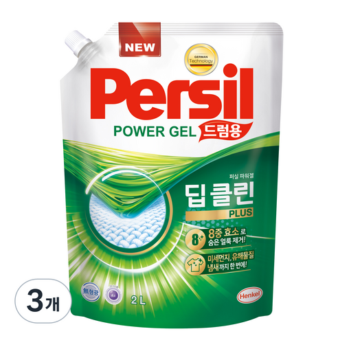 퍼실 딥클린 플러스 파워젤 액상세제 드럼용 리필, 2L, 3개