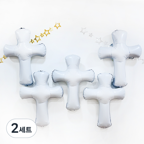 파티공구 십자가모양 풍선 5p + 빨대 2p 세트, 화이트, 2세트