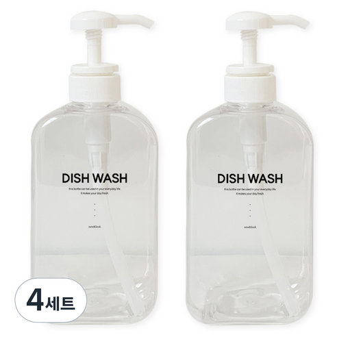 뉴앤룩 욕실 디스펜서 주방세제 리필용기 500ml x 2p + 디시워시 라벨 2p 세트, 투명, 4세트