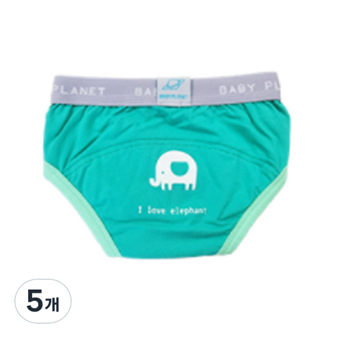 베이비플라넷 밤부 배변훈련팬티 아이 러브 엘리펀트, 그린, 5개