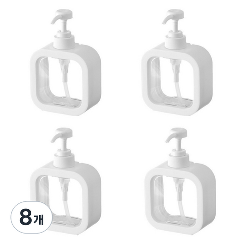 제이밀 사각 투명 디스펜서 500ml, 화이트, 8개