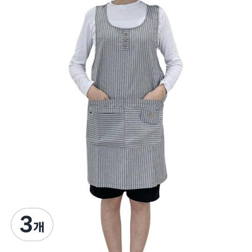 데코나인 스트라이프 앞치마, 그레이, 3개