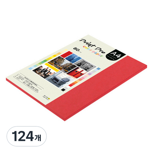 종이문화 프린트프로 얇은 칼라복사지 No 29 레드 80g, A4, 124개