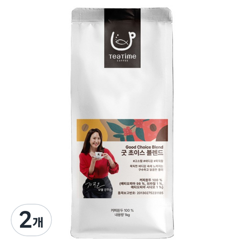 티타임커피 굿초이스 블렌드 원두커피, 1kg, 2개, 홀빈(분쇄안함)