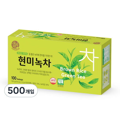 송원 현미녹차 티백, 5개, 1.2g, 100개입