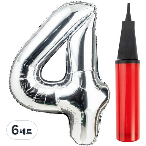 파티팡 숫자 은박 풍선 대 실버4 + 손펌프 랜덤 발송, 혼합 색상, 6세트